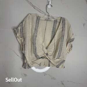 Abercrombie & Fitch Women' sz M Striped Twist Front Blouse Beige boho coastal